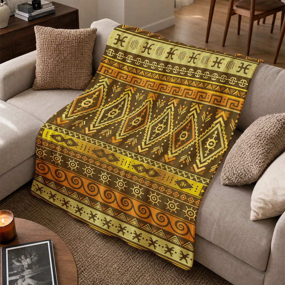 Chunky Geometric Tribal Pattern Sofa Throw Blanket for Boho Bohemian Fall Home Decor Autumn Couch Cover Living Room Accessories