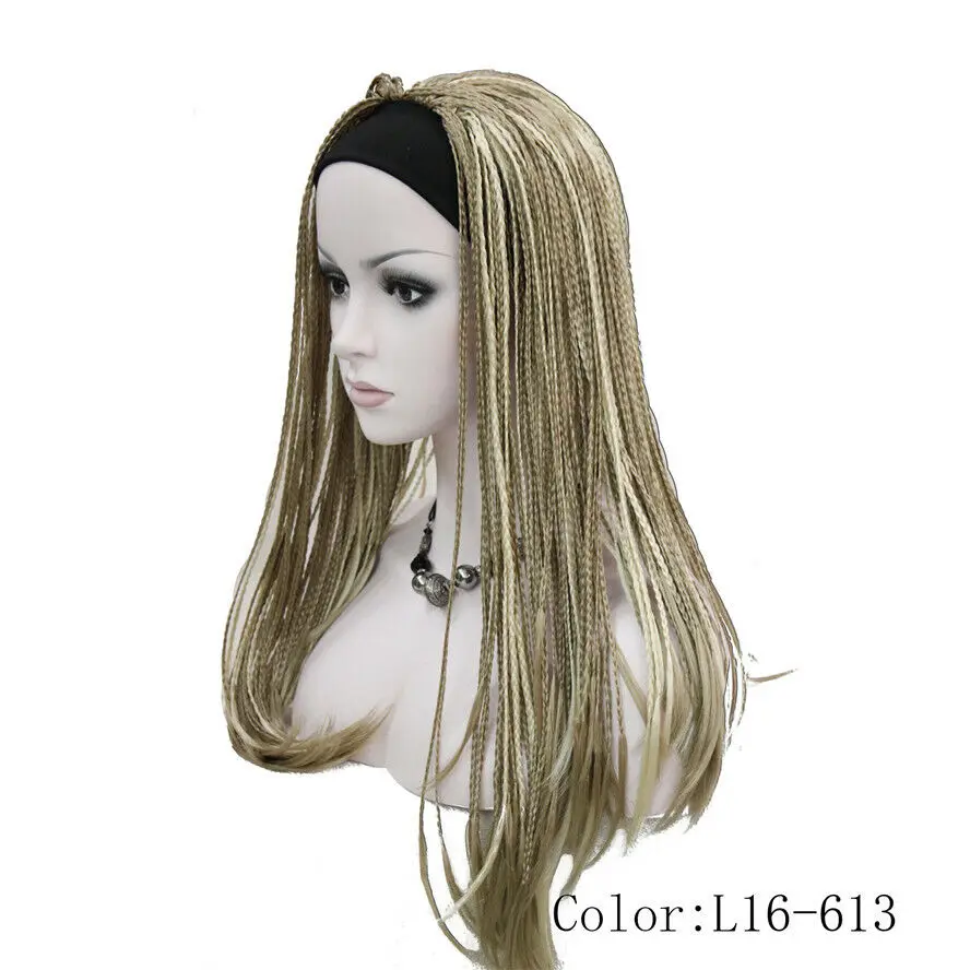 Synthetic Long Straight Hand Made Braids 3/4 Half Full Wig Headband Ladies Wig