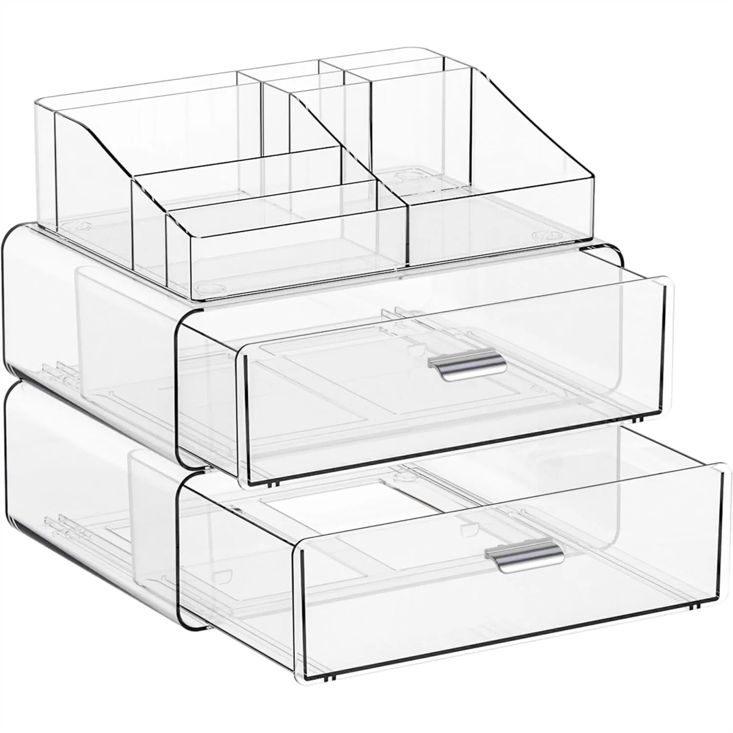 

3 Tier Clear Acrylic Makeup Organizer with Drawers, Countertop Storage for Brush, Skincare, and Beauty Products