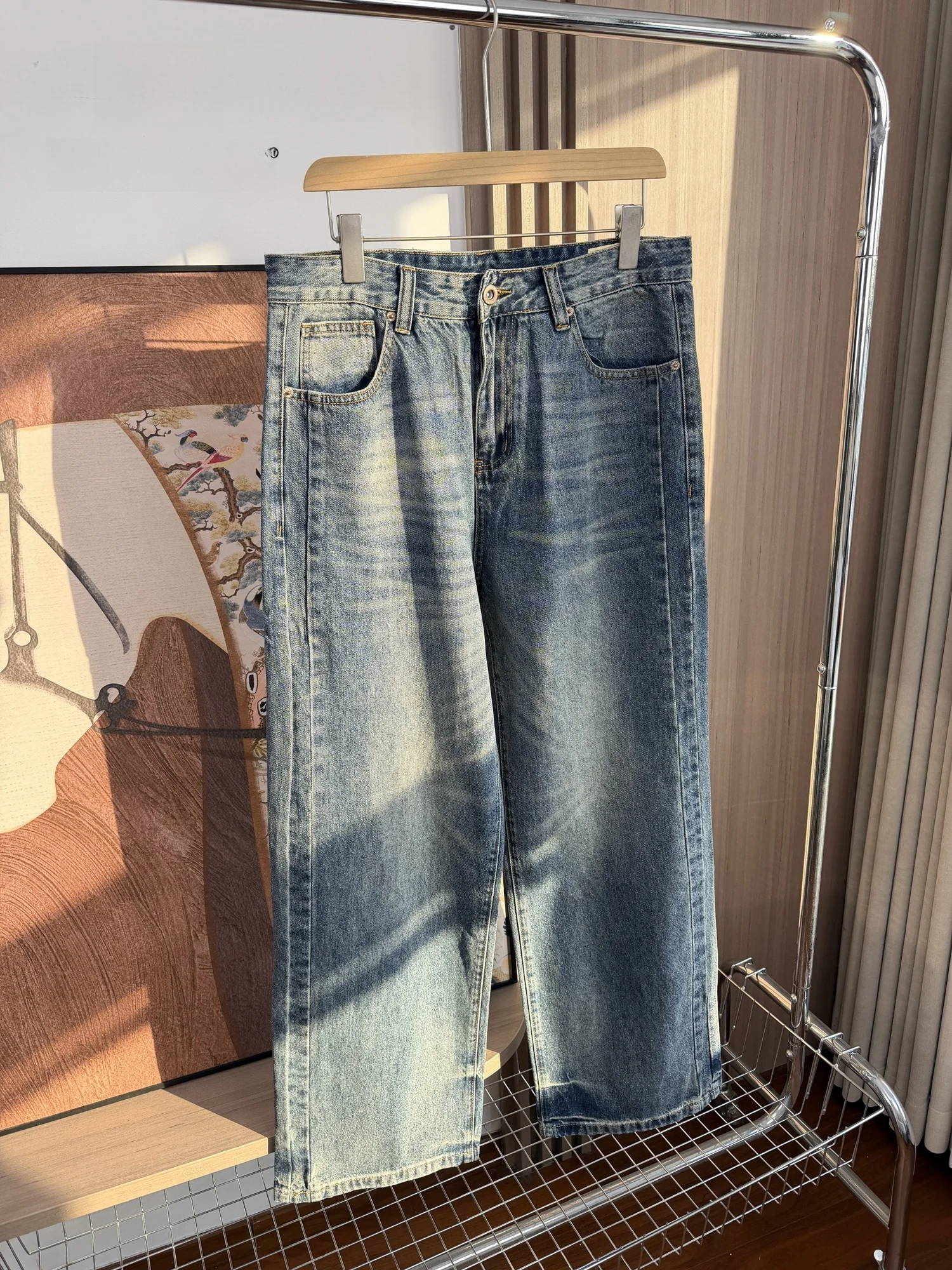 

Comfortable Straight Leg Men's Jeans Vintage Versatile Waed Proc Spring Faion Urban Sle Casual Fit Pure Color