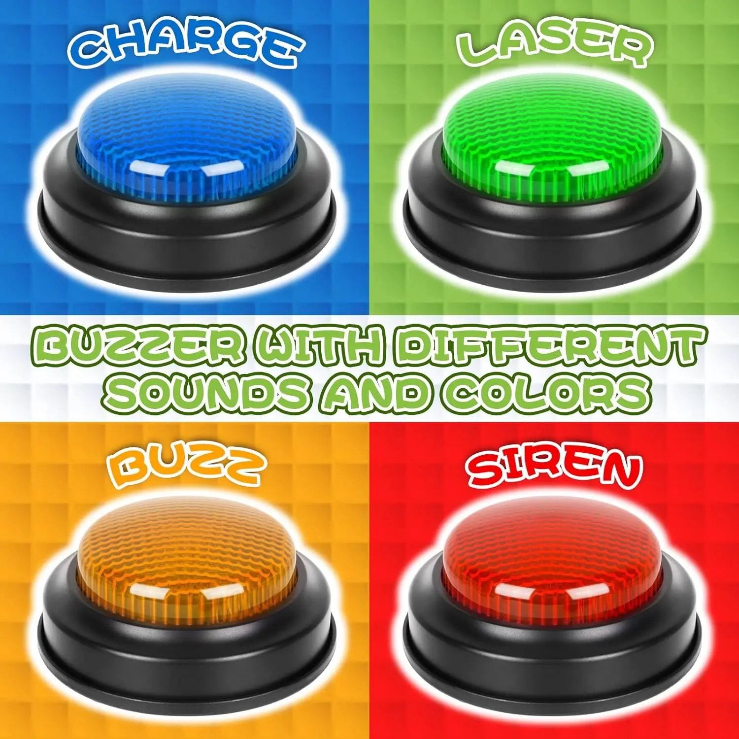 Answer Buzzers for Game Shows - 4pcs Game Buzzers with Lights & Sounds - Buzz Buttons for Kids - Perfect for Classroom Games