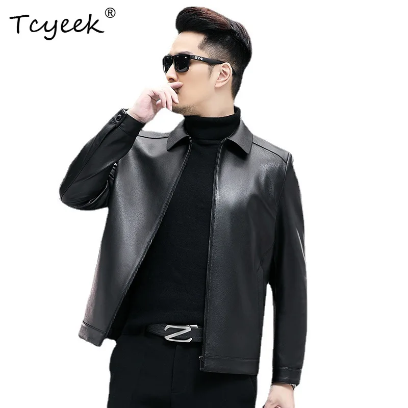 

Tcyeek Real Goatskin Spring Autumn Trendy High End Lapel Black Men Genuine Leather Jacket Jaqueta De Couro Masculina 가죽자켓