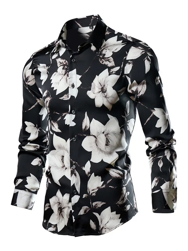 

Loose Fit Long Sve Printed irt Collar Special Wide Men's Casual irt Autumn Season Regular Length ort Sve