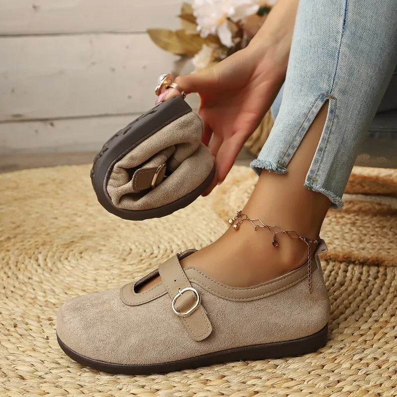 Flat Bottom Women's Shoes Spring Summer Single Shoes Mary Janes Retro Grandma Bean Shoes Fashionable Slip-On Flats