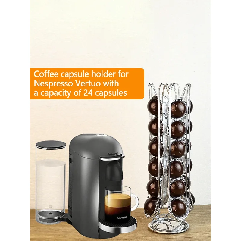 360° Swivel Coffee Pod Display Storage Stand for Vertuo Capsules - 24 Pods Max Capacity Holder, Compatible with Vertuo System