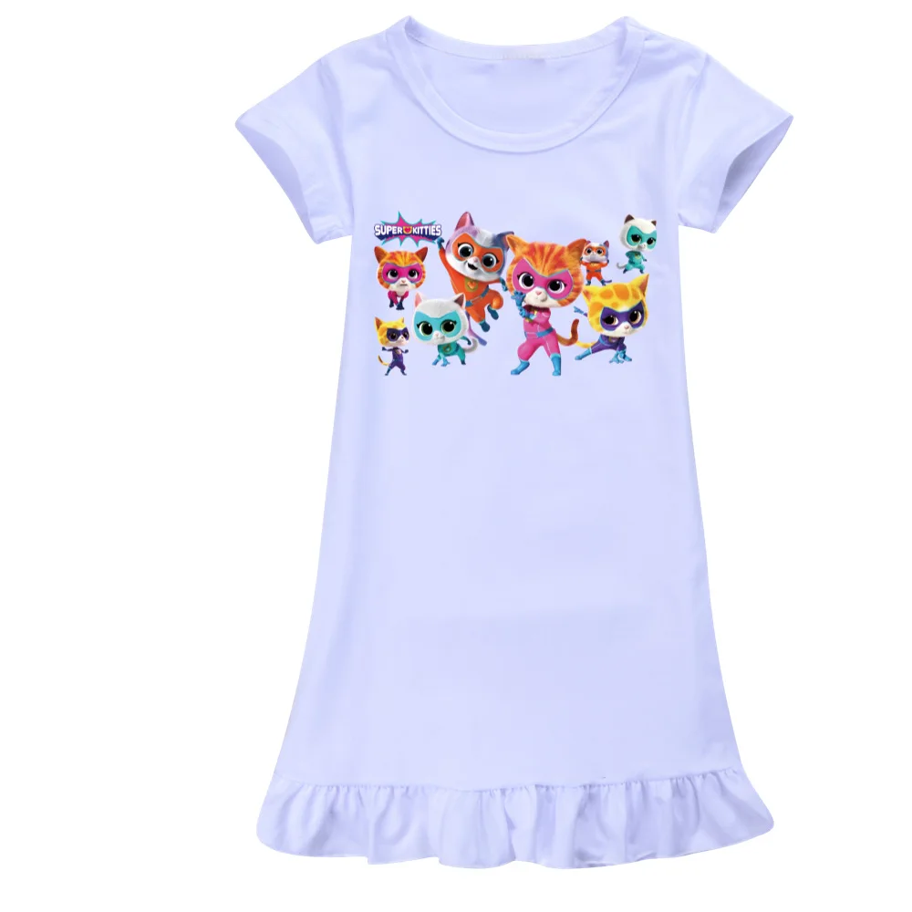 New Superkitties Dress Kids Cartoon Pajamas Baby Girls Nightdress Children's Short Sleeve Pyjamas SleepDress Children Daily Wear