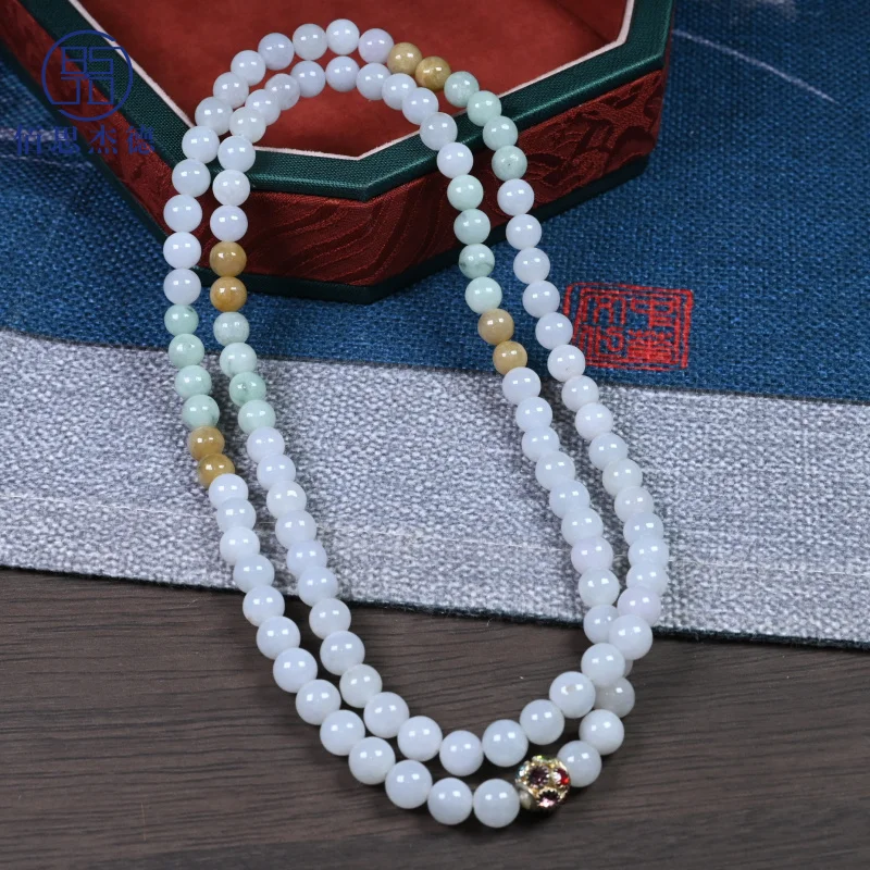 Real Shot Natural Tricolor A- Level Bracelet 8mm Bead Necklace Jade