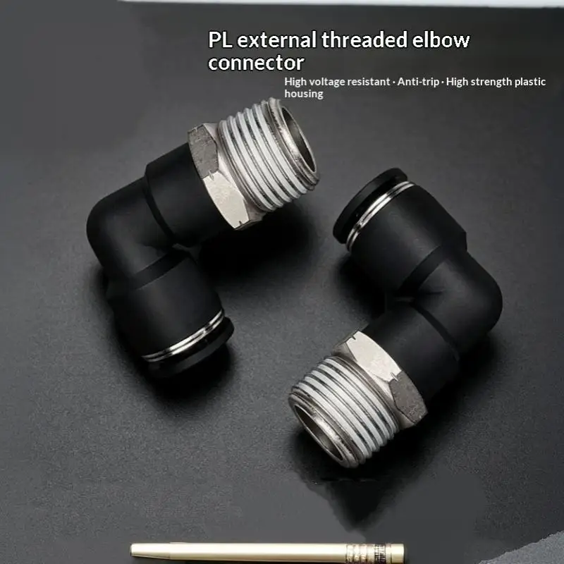 1Pcs PL4-01 PL6-02 PL8-03 Industrial Pneumatic Fitting 90 Degree Push Fit Copper Air Tube Connector Multiple BSP Thread Sizes