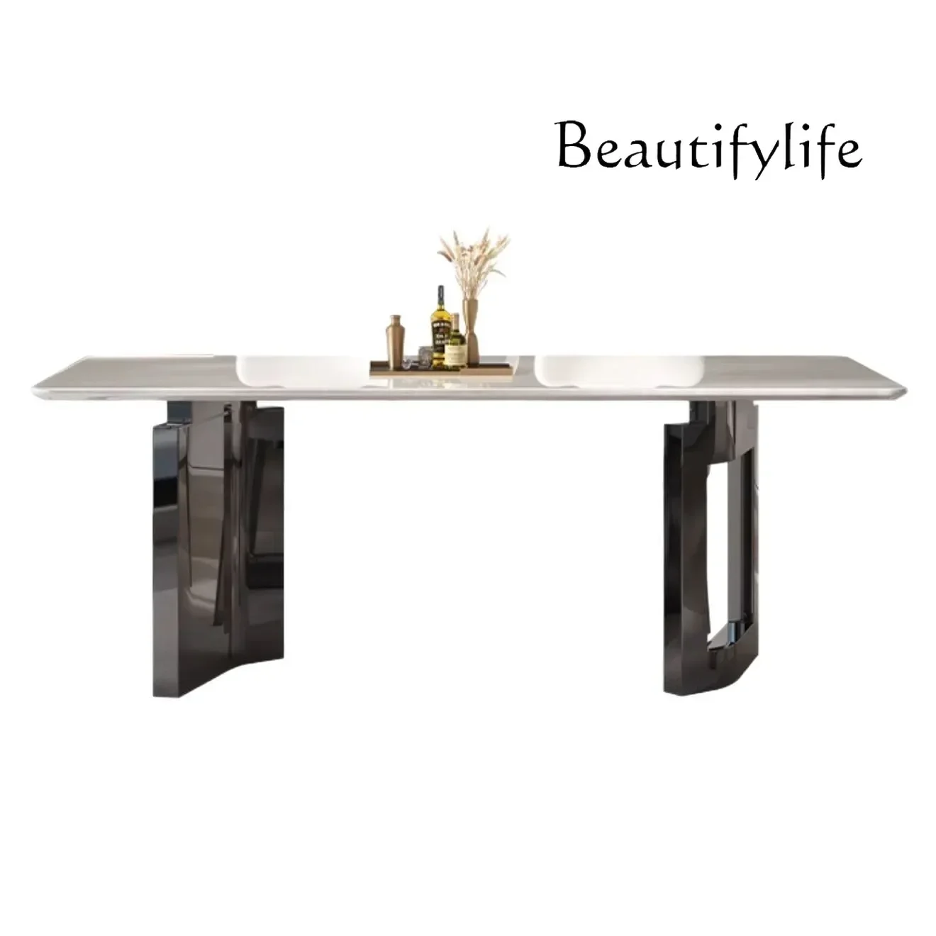 

Natural luxury stone dining table high-end Cary ice jade home modern Italian light luxury rectangular marble