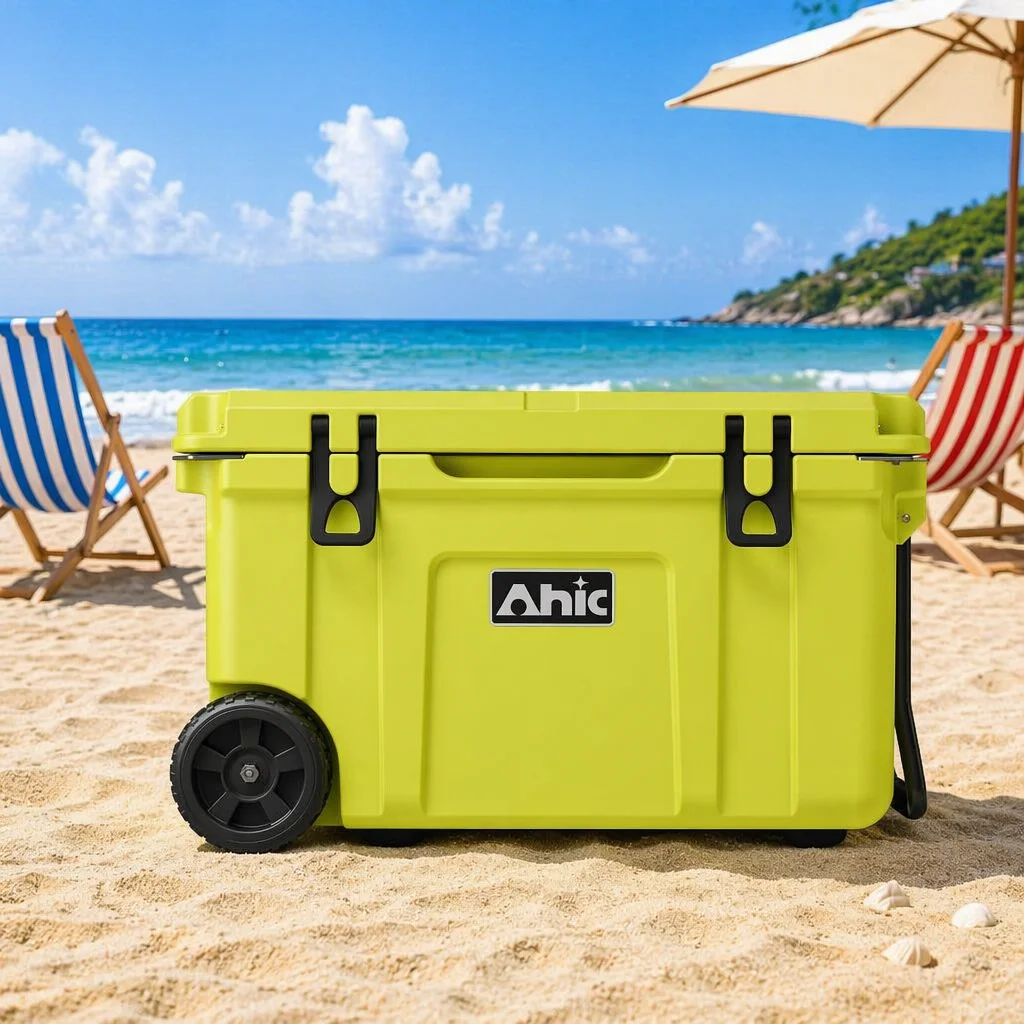 55L Eco-Friendly Recyclable Cooler Box with Wheels Modern Heat Preservation Rotomolded Plastic for Outdoor Camping Fishing