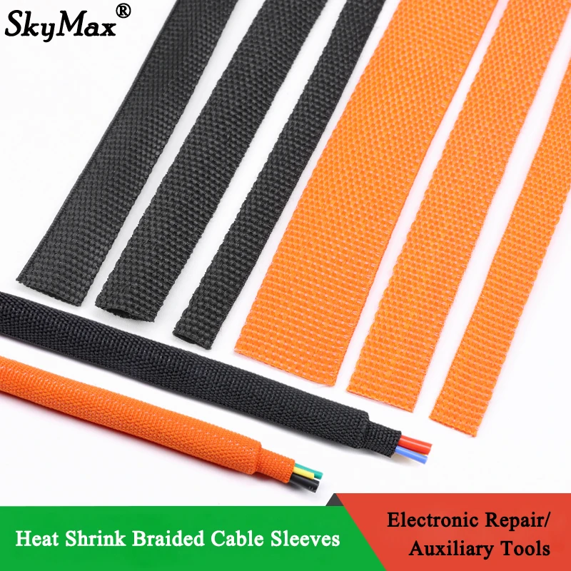 

1~20m Heat Shrink PET Braided Cable Sleeve Diameter.4mm-60mm High Density Insulation Line Organizer Wire Protection Wrap Sheath
