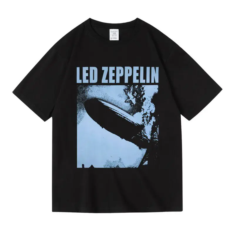 Camiseta de algodão puro com tema da banda Led Zeppelin, gola redonda, verão, para homens e mulheres, top de manga comprida e manga curta