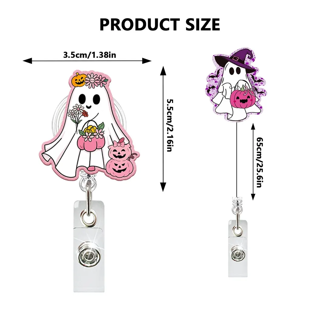 Acrylic Id Card Holder Festive Ghost Pattern Retractable Reel Nurse Ghost Badge Holder Cute Halloween Badge Reel For Holiday