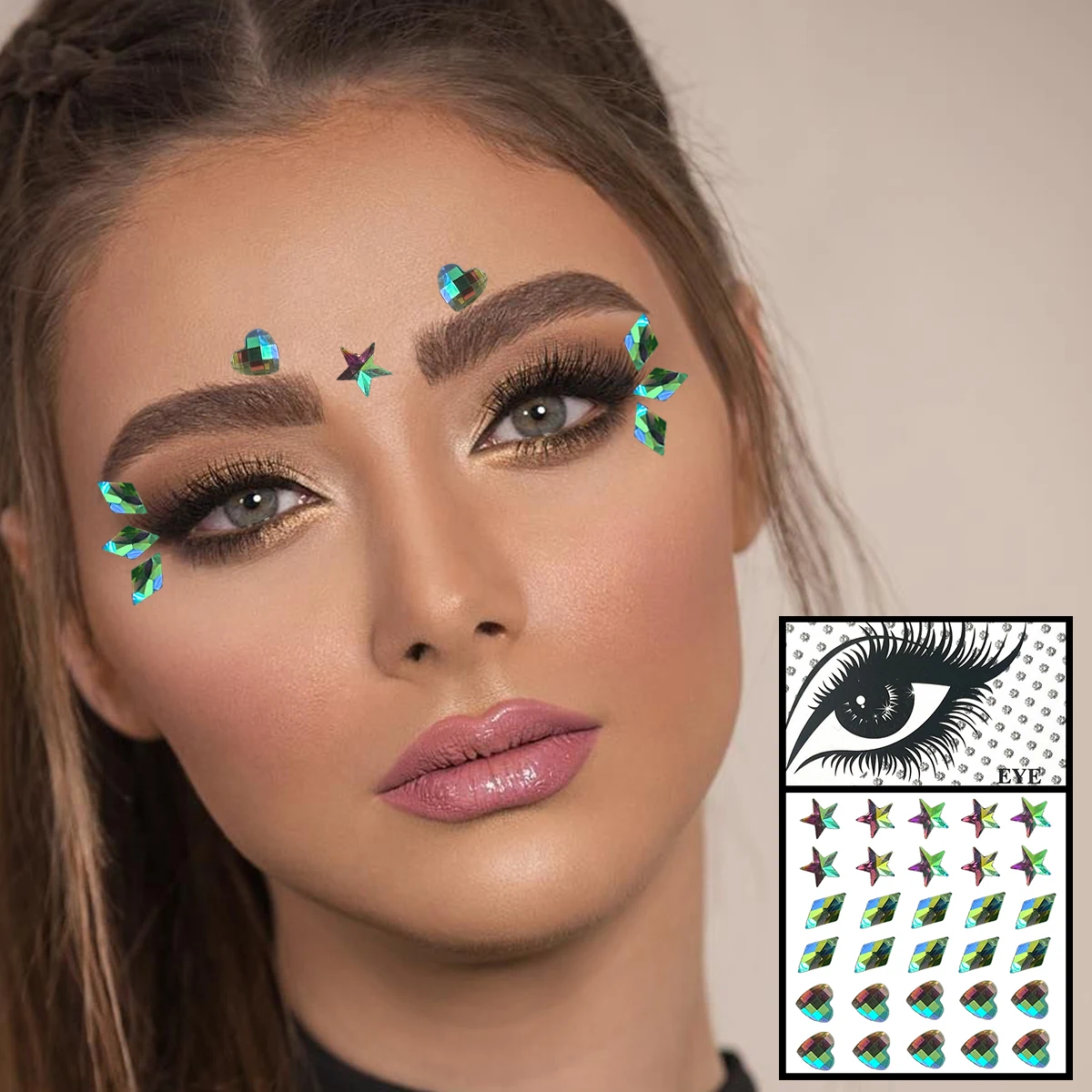 Star Face Gems Temporary Tattoos Eye Eyeliner Tears Crystals Jewels Makeup Sticker Flash Pearl Bindi Dots Jewelry Halloween Rave