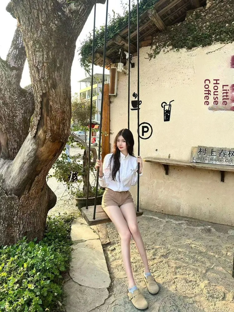 

Khaki Women's Slimming Denim orts Spring Summer New Sle Tight Fit High Waist Straight Leg Butt Covering Hot Pants