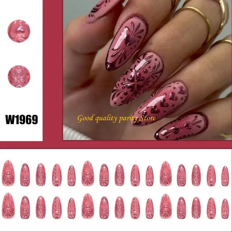 M4YA 30 Stuks Amandel Fake Druk Op Nagel Kunstnagel Valse Nagellijmen Op Nagel Hart Ontwerpen Franse tips Geschenken