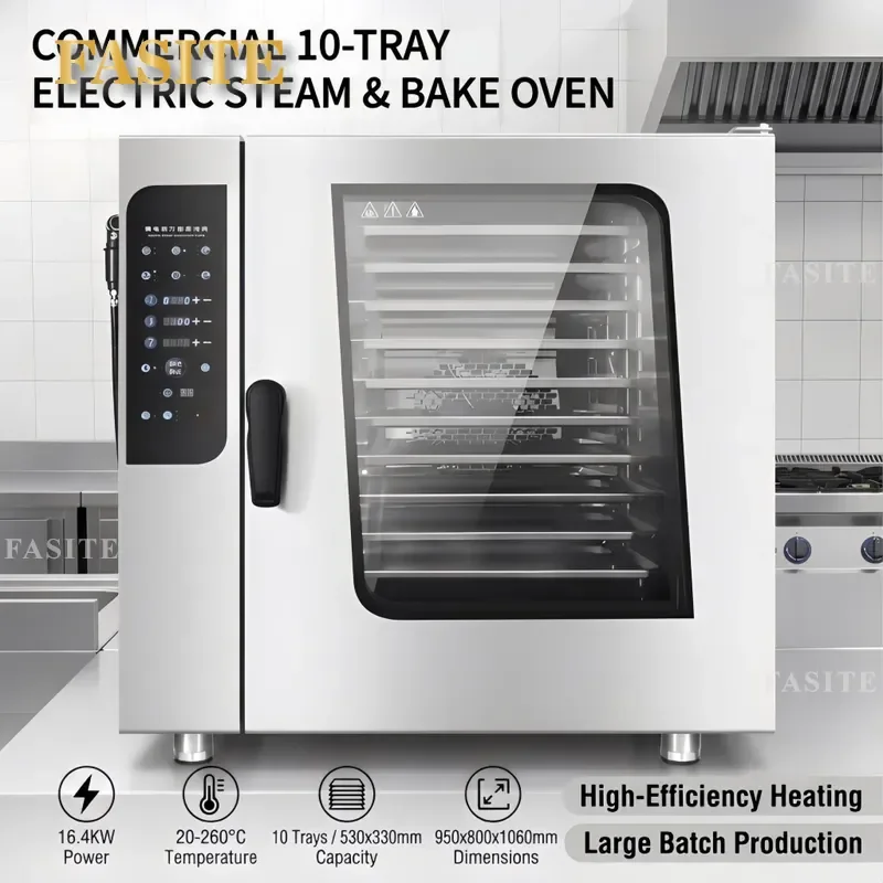 For Commercial Kitchen 10 Tray Self-Clean Multifunctional Combi Oven Steam Convection Combination Baking Roasting