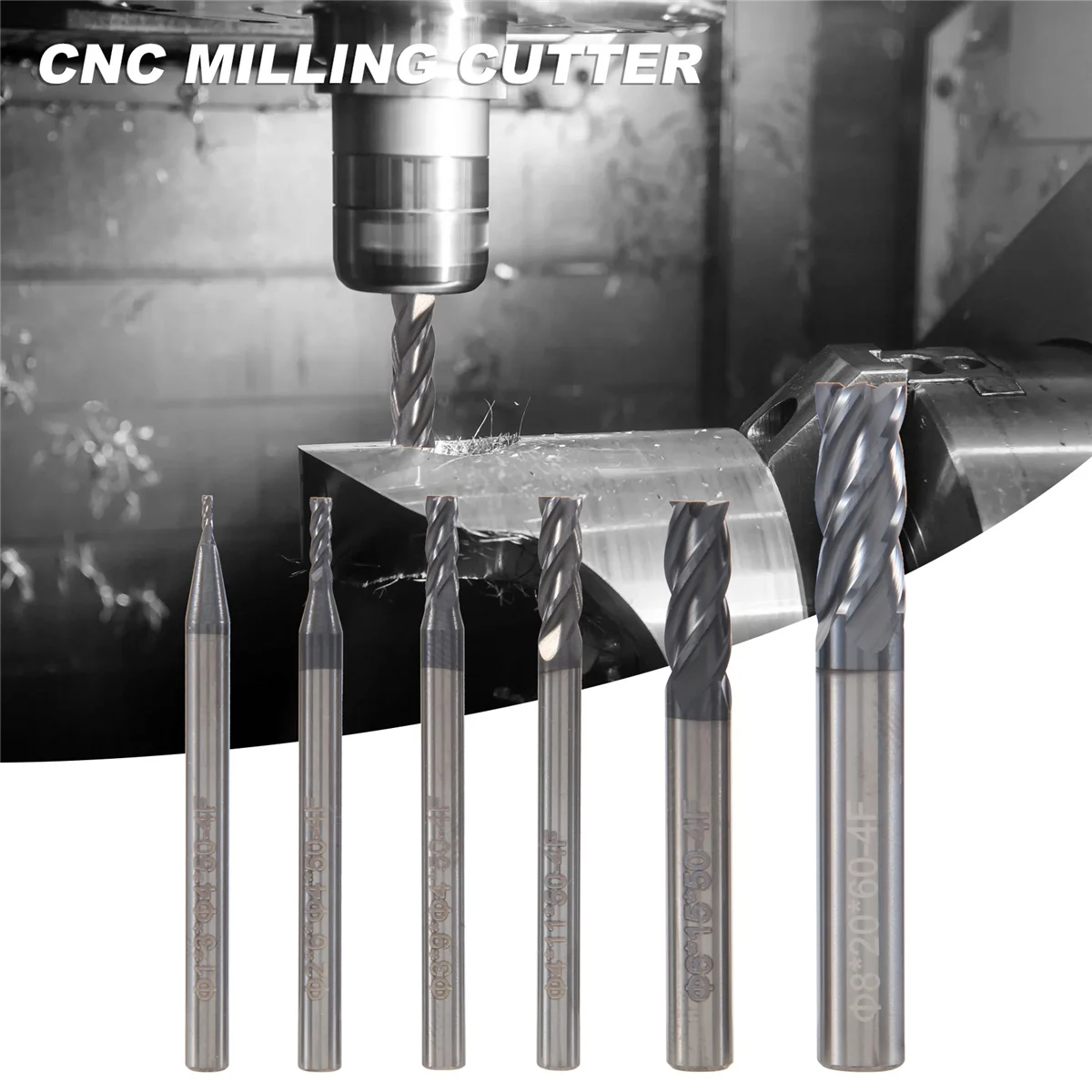 6ชิ้น4ร่องชุดดอกกัดสำหรับเหล็กกัด CNC คาร์ไบด์เหลี่ยมดอกเราเตอร์แบบเกลียวเส้นผ่าศูนย์กลาง (1 2 3 4 6 8มม.)