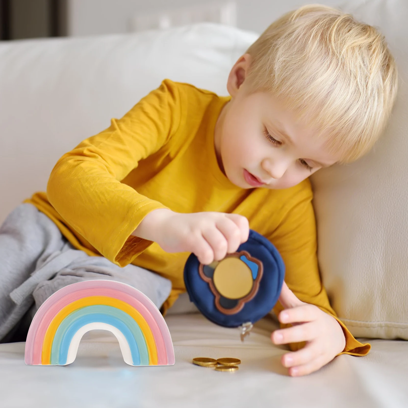 

Charming Rainbow Ceramic Piggy Bank Safe for Kids Stable Placement Access Exquisite Gift for Children