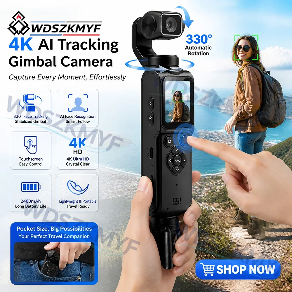 4K Handheld Action Camera Touch Screen Sports Camera AI Face‑Tracking Action Cam 30FPS WIFI Vlog Outdoor Portable Video Shooting