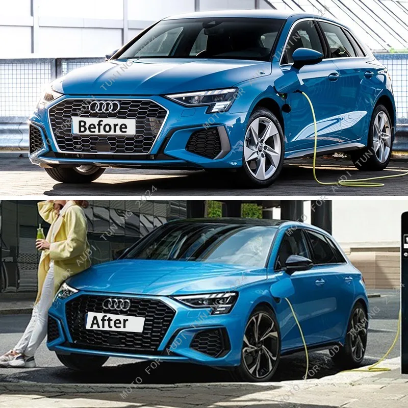 For Audi A3 Sportback 2021-2024 Car Front Siad Air Intake Frame Grille Trim Front Side Foglight Spoiler Stickers Bodykti Tuning