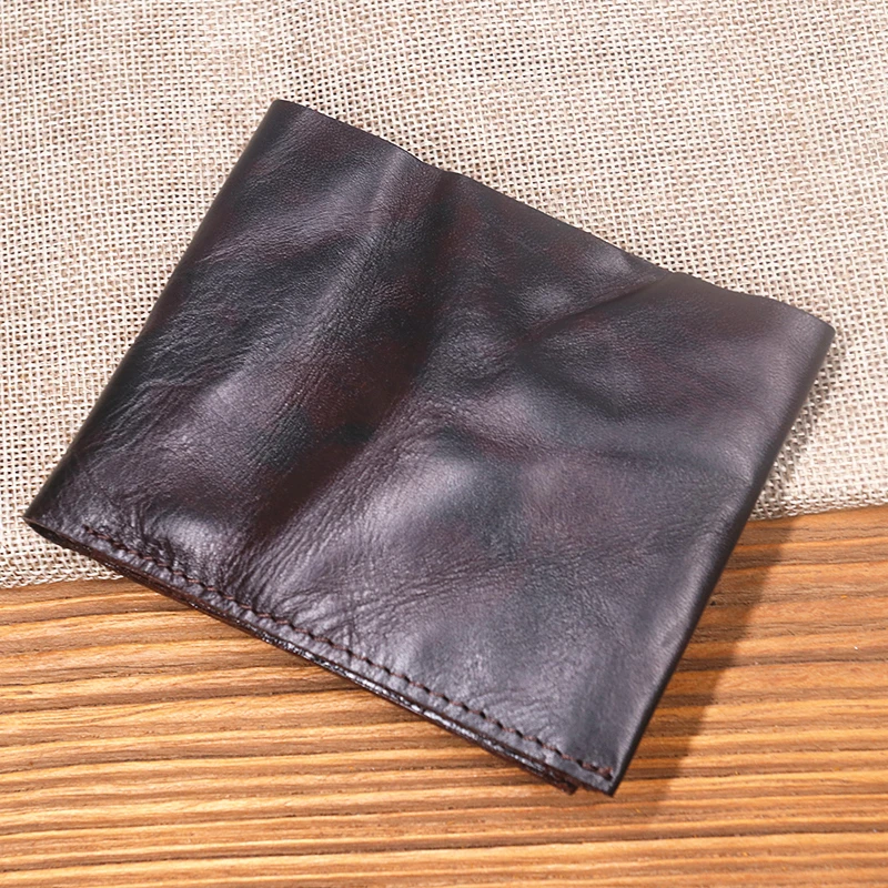 Portfel z prawdziwej skóry dla mężczyzn Oryginalna skóra bydlęca Vintage Ręcznie robiona krótka torebka męska Bifold Slim Rfid Najwyższa jakość