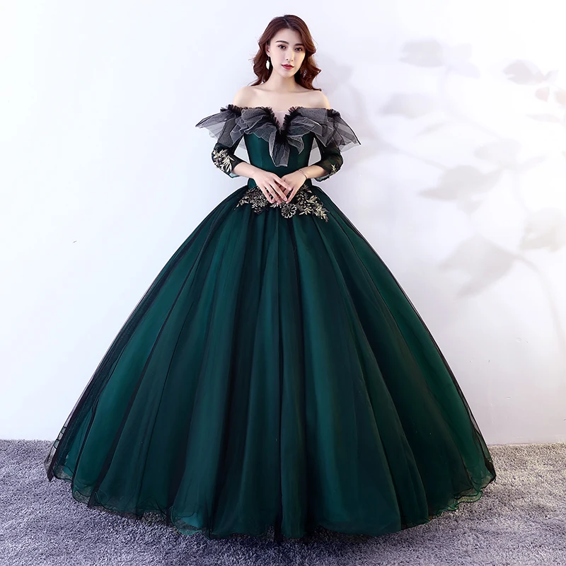 

2024 New Quinceanera Dresses With Sleeve Elegant Boat Neck Puffy Prom Dress Classic Tulle Floor-length Vestido De Debutante