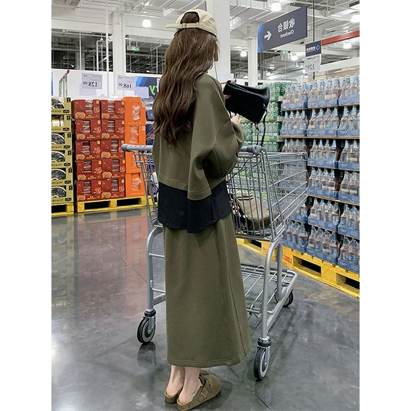 

plus Size Women's een round Ne Sweatirt High Waist Skirt Set Autumn Comfortable Loose Fit Casual Faion Ensemble