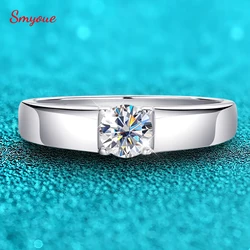 Smyoue D Color 0.5CT 1CT Moissanite Ring for Men 925 Sterling Silver Simulation Diamond Wedding Band Classic Round Cut with