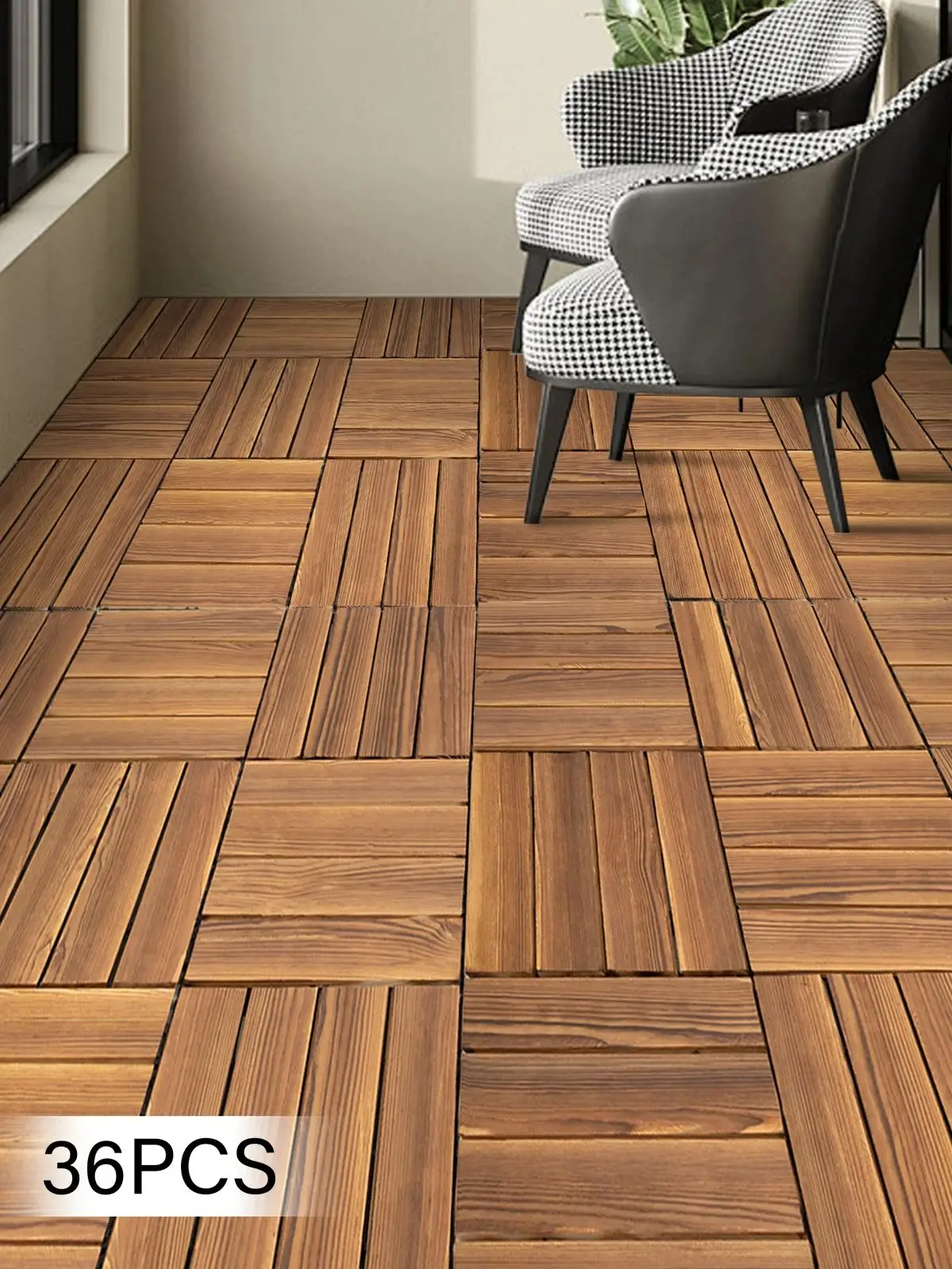 36 stuks houten balkonvloertegels 30x30 klik systeem balkonvloertegels 3,35 m² terrasvloertegels antislip klikvloertegels milieuvriendelijk - afbeelding 2