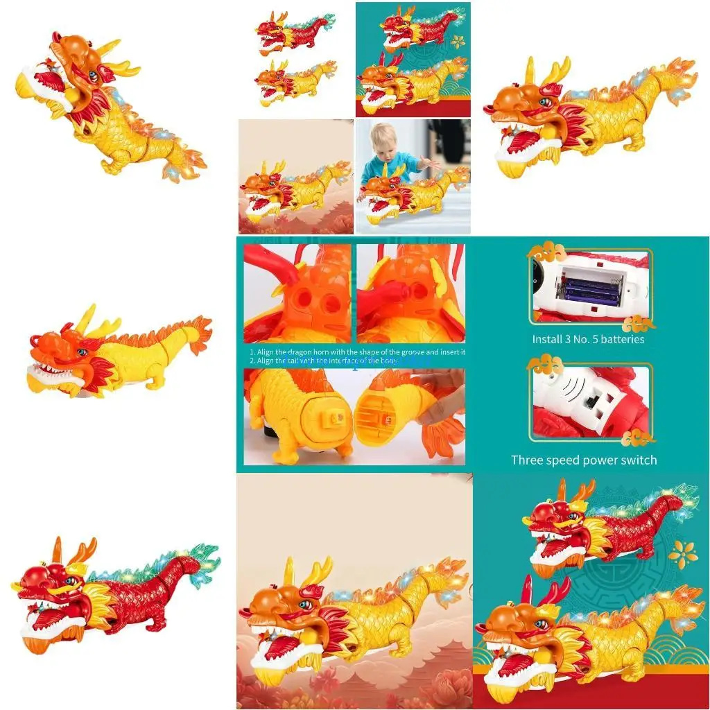 

090B Electronic Walking Chinese Dance Dragon with Lights and Music Electric Dragon Robot Gifts for Kids Boys Girls