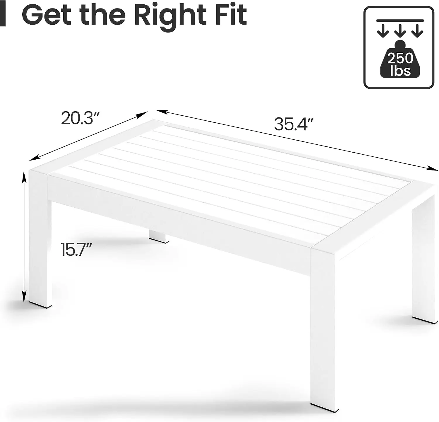 White Aluminum Patio Coffee Table, Rust Resistant Sturdy Frame Outdoor Low Table, Weather Proof Furniture for Backyard, Garden & Balcony, Easy Clean Surface