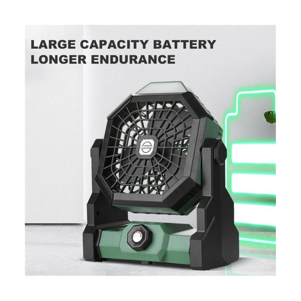 LEDライト付きポータブルキャンプファン、充電式バッテリー駆動、LEDナイトライト付き屋外テントファン、オレンジ、7800mah