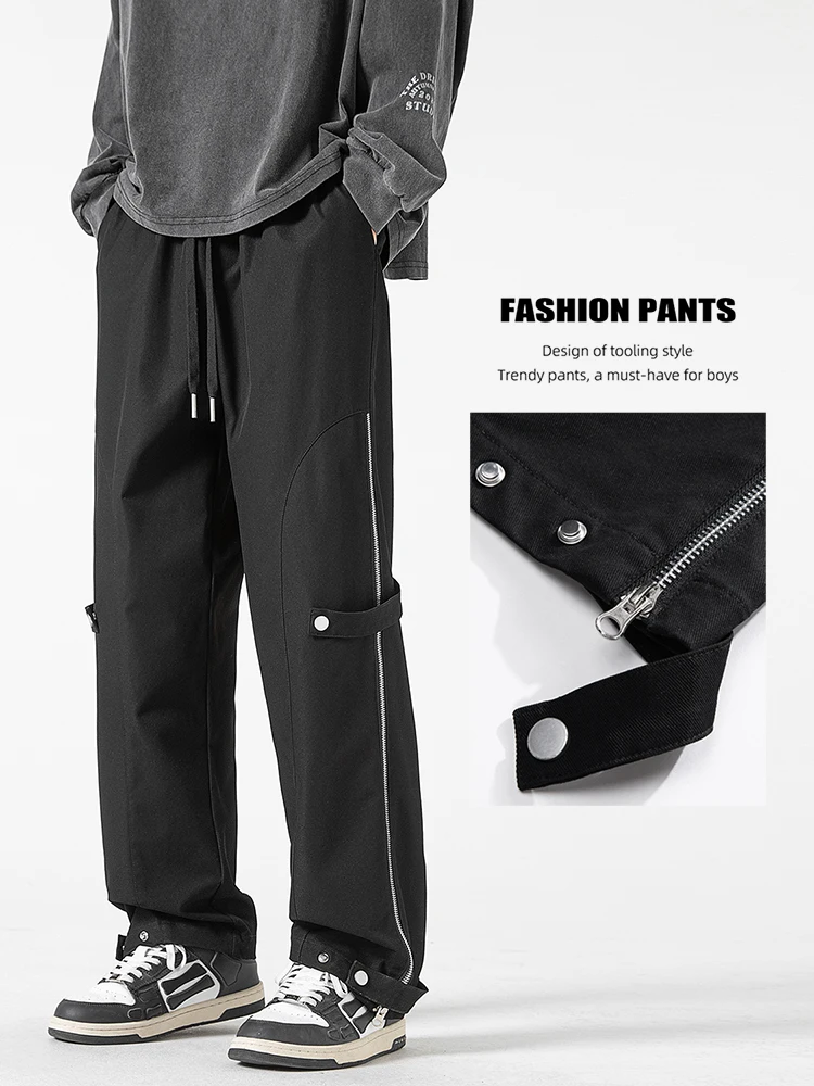 

Spring Autumn Men's Casual Workwear Pants High School Students Loose Straight Leg Trendy Comfortable Breathable Polyester Fabric