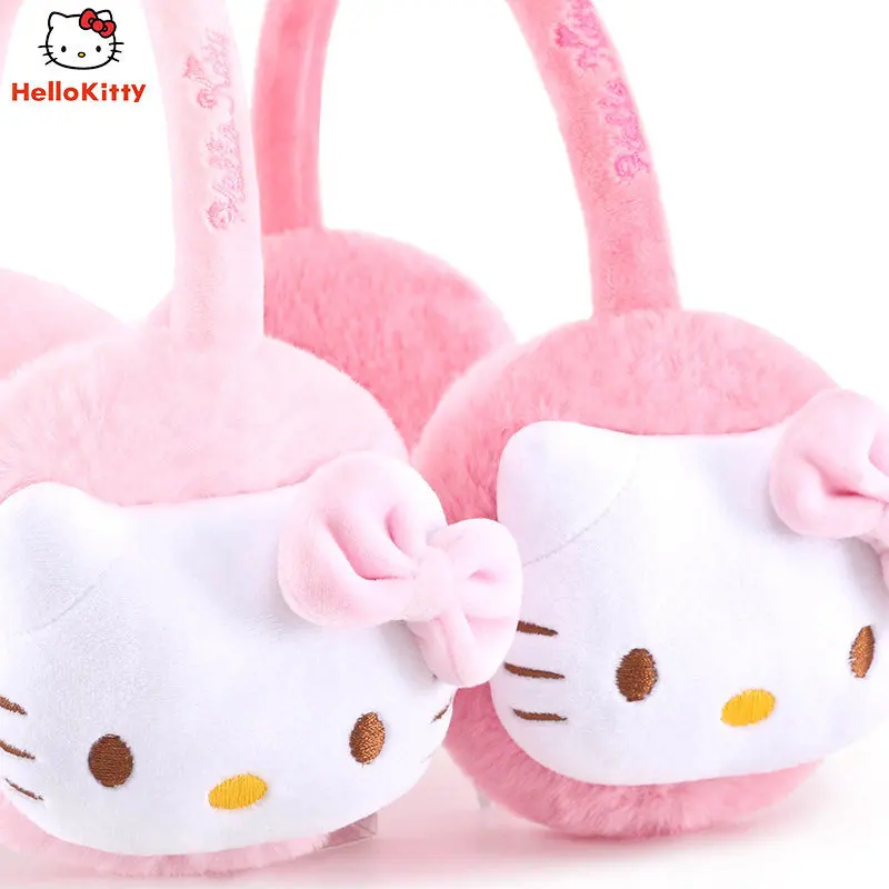 

Мультяшные розовые плюшевые набивные наушники Sanrio Hello Kitty зимние теплые наушники с защитой от замерзания для мальчиков и девочек праздничный подарок для детей