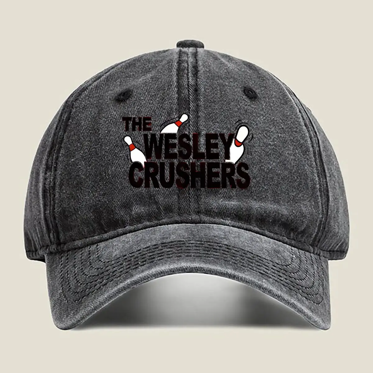 

The Wesley Crushers bowling - themed graphic for a sports - or entertainment - themed design Washed Baseball Cap