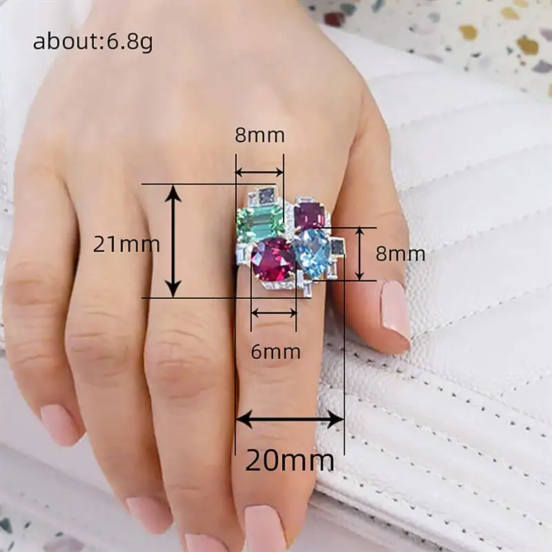 Huitan Geometric Design Two Tone Ring for Women Punk Party Inlaid Geometric Cubic Zirconia Statement Lady Finger Chic Jewelry