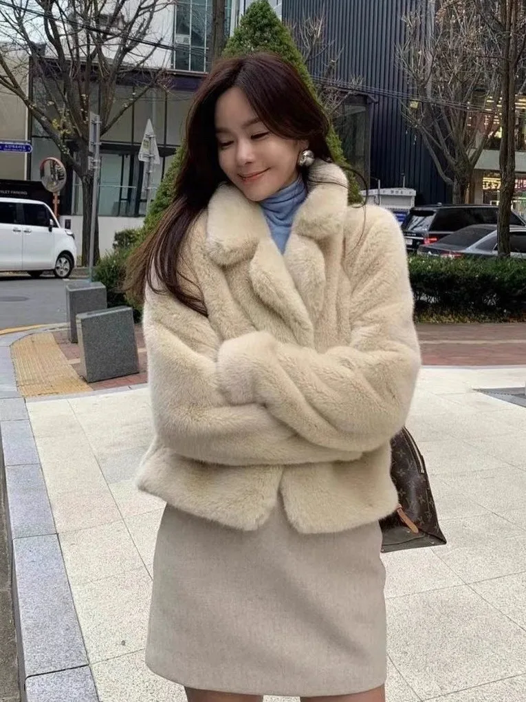 

Chic Winter ort Coat Women's Korean Sle Loose Fit Warmth Faionable Fluffy Aosphere Sense Age Reduction Outerwear