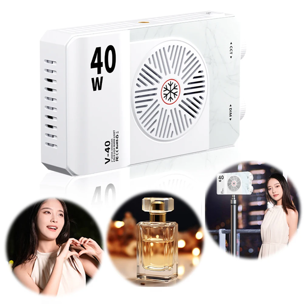 Portable LED Video Light 40W RGB Pocket Mini Camera Light 2500K-9000K Bi-Color 4400mAh Rechargeable Photography Lighting Fixture
