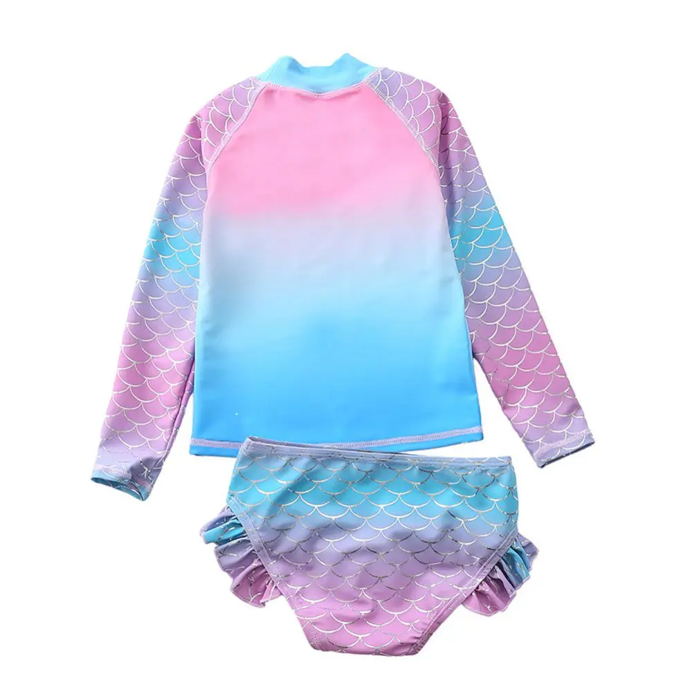 Baby Toddler Girls Sun Protection Swimwear Rashguard Two Pieces Swimsuit Set Long Sleeve Mermaids Bathing Suits Bikini Bottoms