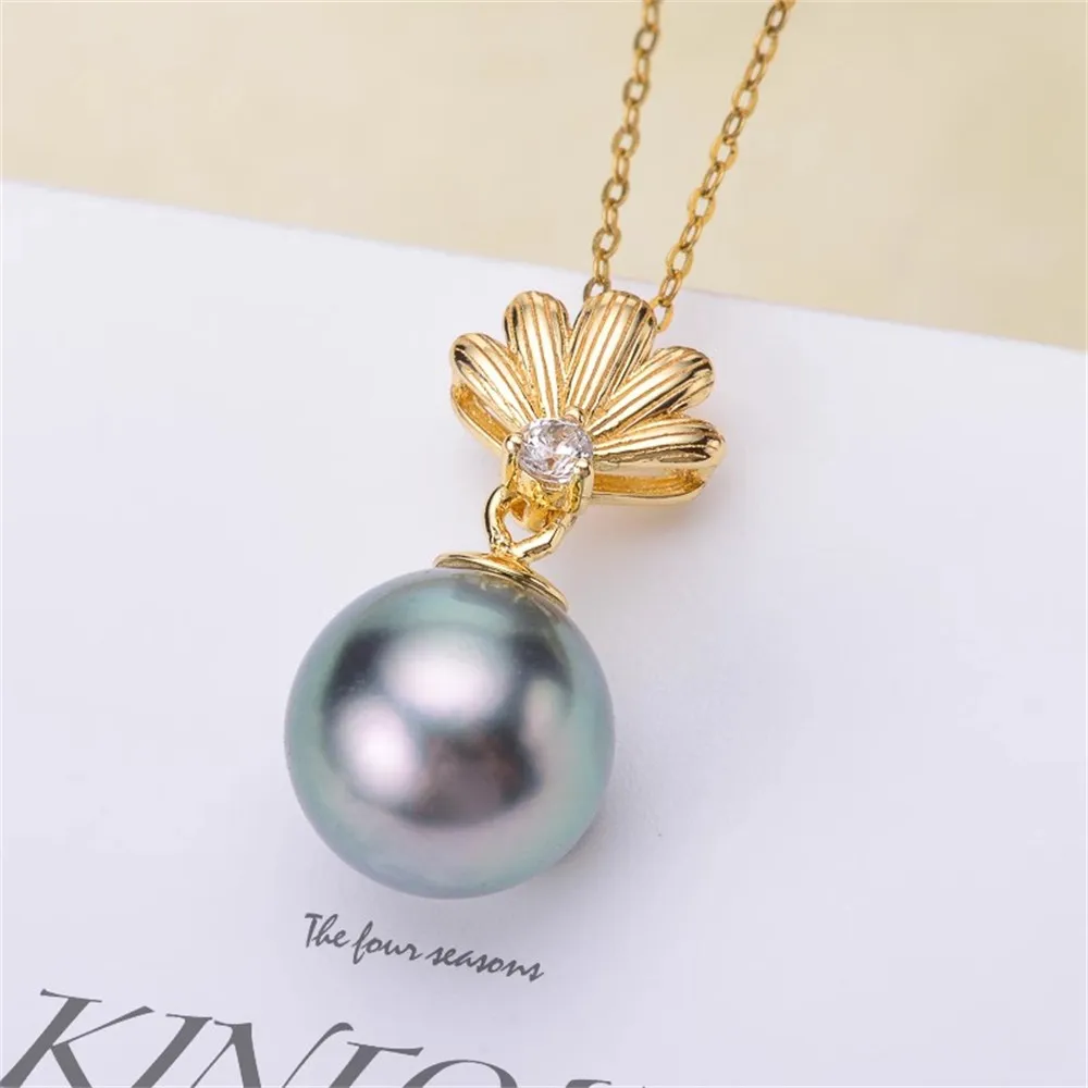 

DIY Pearl Accessory S925 Sterling Silver Pendant with Empty Holder Gold-plated K-gold Necklace Pendant Fit 8-11mm Round Beads