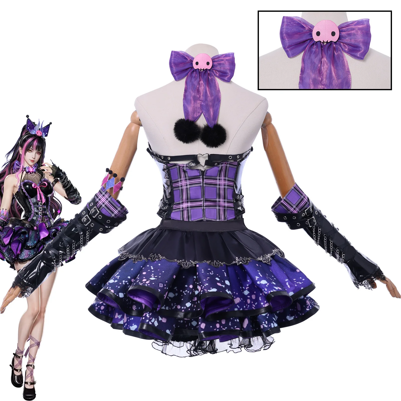 In Stock Tessa Cosplay Game Naraka Cosplay Costume Devil Lolita Purple Kuromi Dress Wig Set Halloween Party for Woman Girl suit