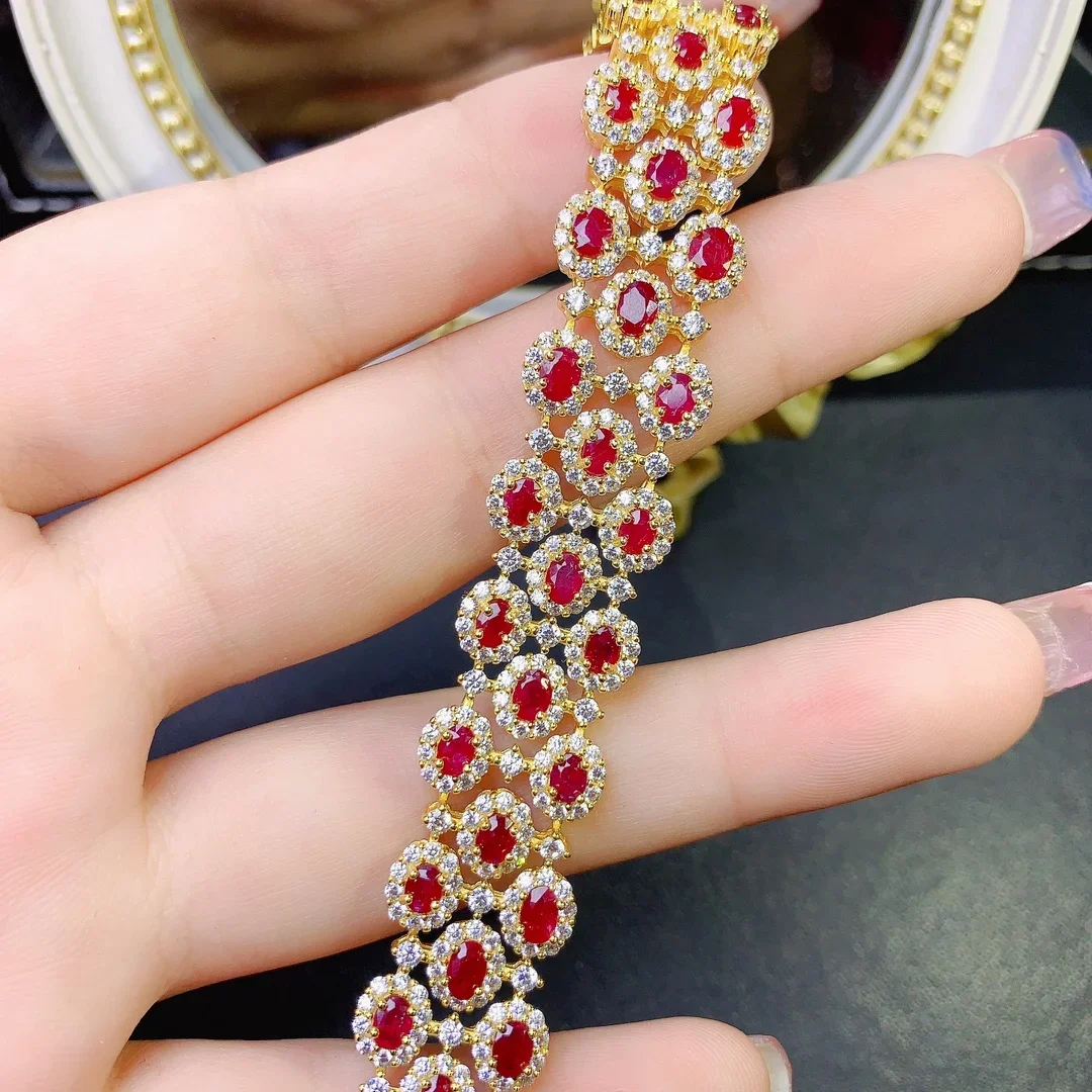 

Natural Ruby Jewelry Luxury 925 Sterling Silver Luxury Bracelet Women's Bracelet Christmas Boutique Gift Gem Bag Mail boutique