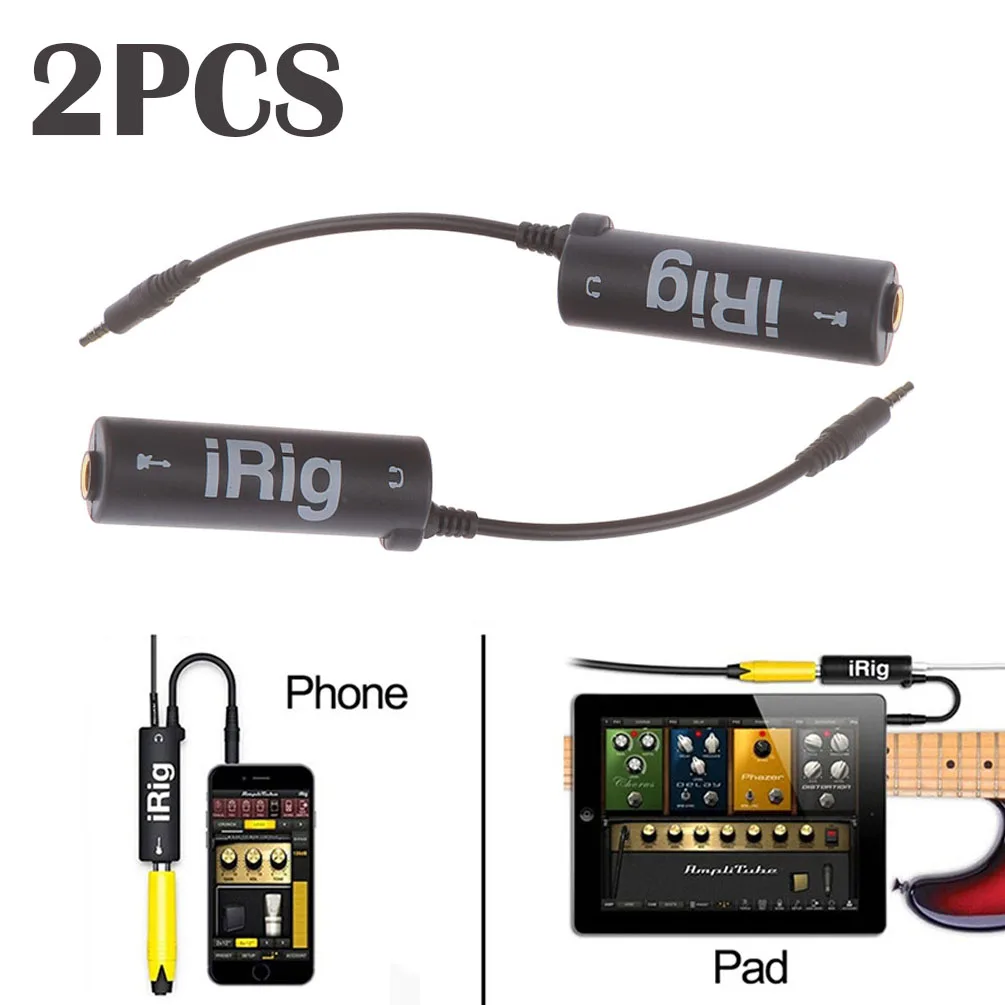 2PCS Guitar Audio Interface IRig Adapter with Built-in Tuner for Phone Recording, Guitar Converter Replacement for Mobile Studio