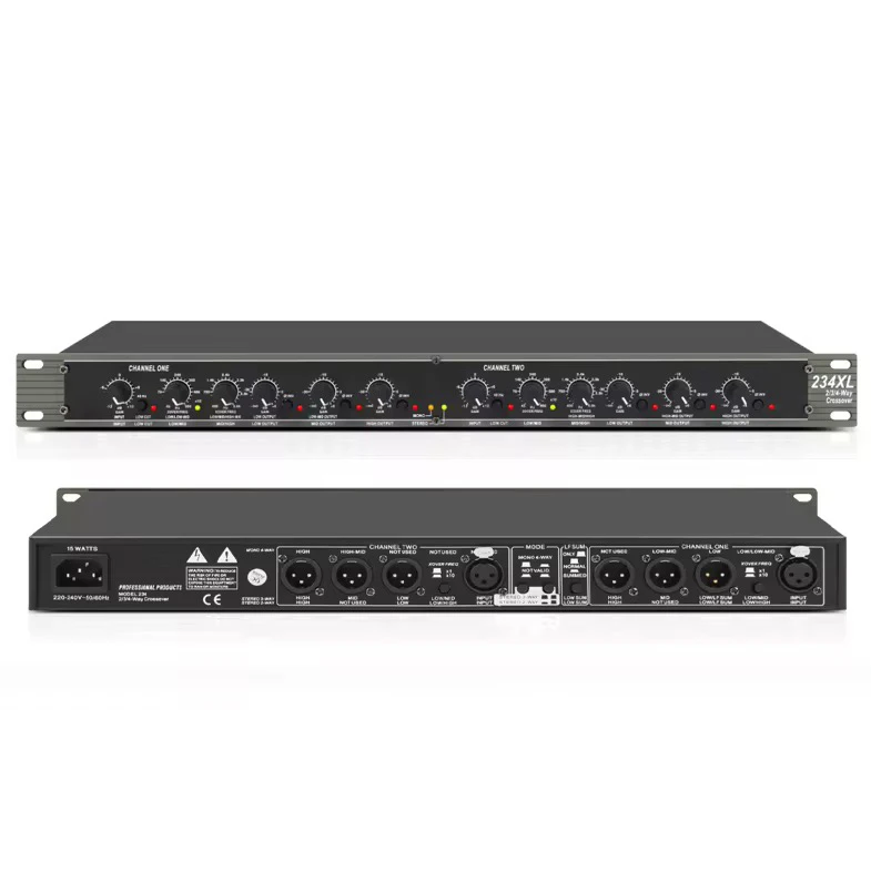 234XL Professional Audio EQ 2/3/4-WAY Stereo Sound Processing Crossover Aluminum Construction XLR/TRS Inputs for Stage