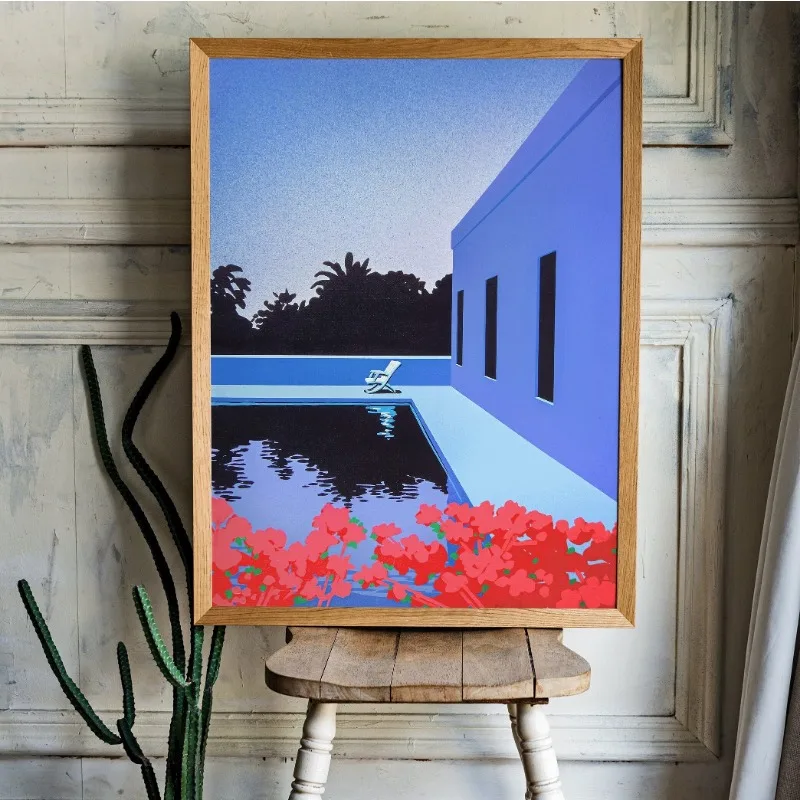 Hiroshi Nagai Japanese Artist Summer Swimming Pool Landscape Poster Modern Canvas Painting Wall Art for Living Room Home Decor