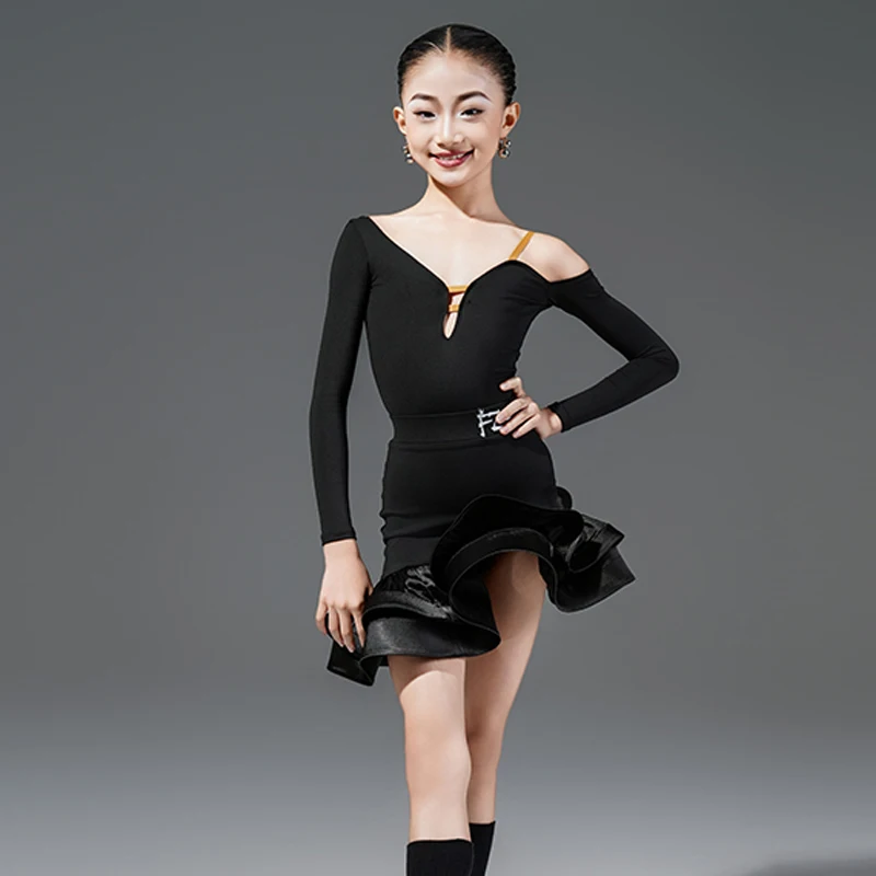 أزياء الفتيات قاعة الرقص المنافسة اللباس الأطفال طويلة الأكمام ملابس الرقص اللاتينية الاطفال ملابس الرقص المهنية #5