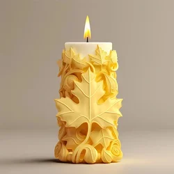 3D Maple Leaf Relief Cylinder Candle Silicone Mold Leaf Flower Molds Christmas Tree Leaf Relief Cylinder Plaster Resin Mould