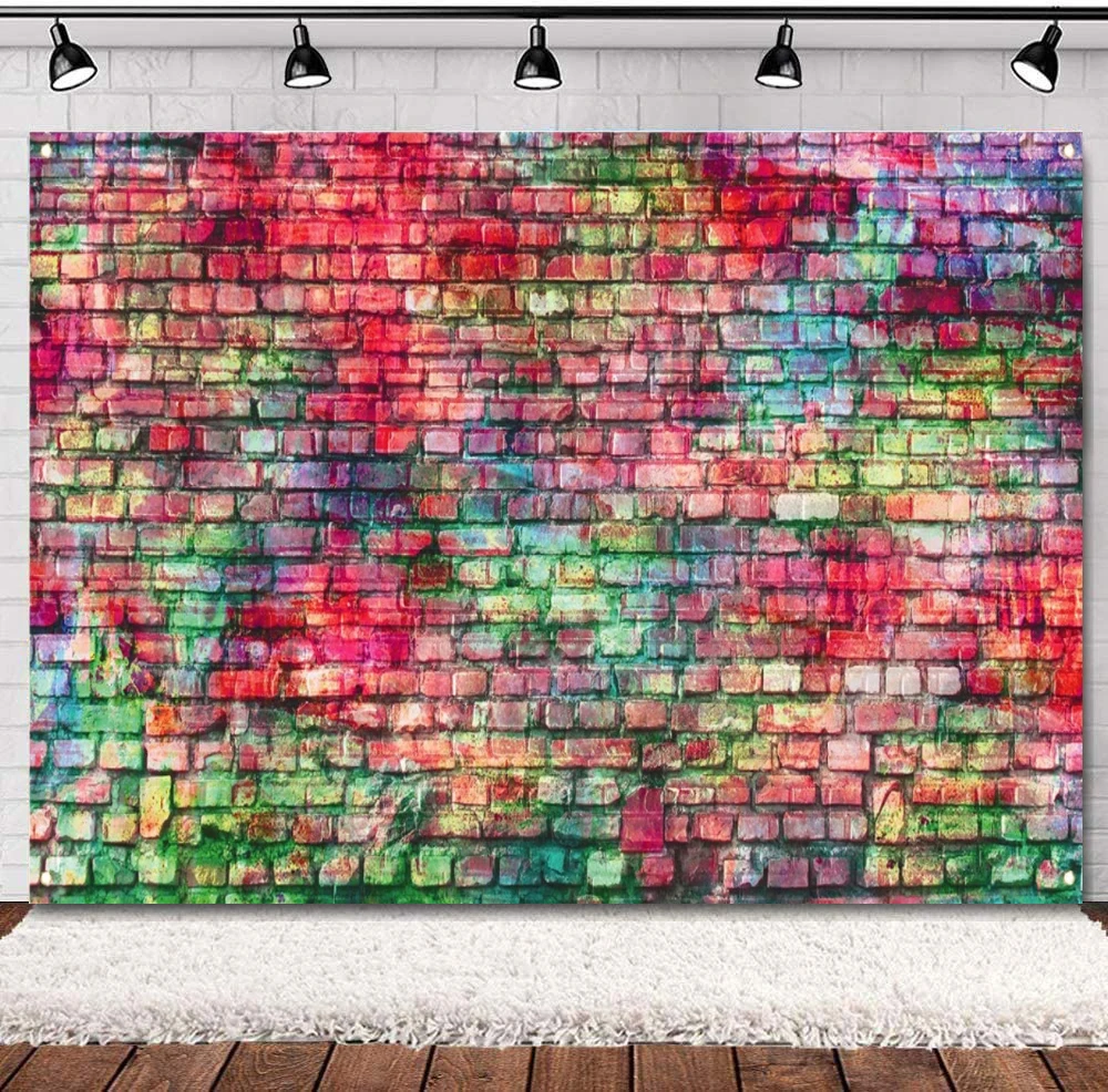 

Colorful Brick Wall Graffiti Photography Backdrop Photo Background For 80's 90's Hip Hop Disco Birthday Wedding Graduation Party