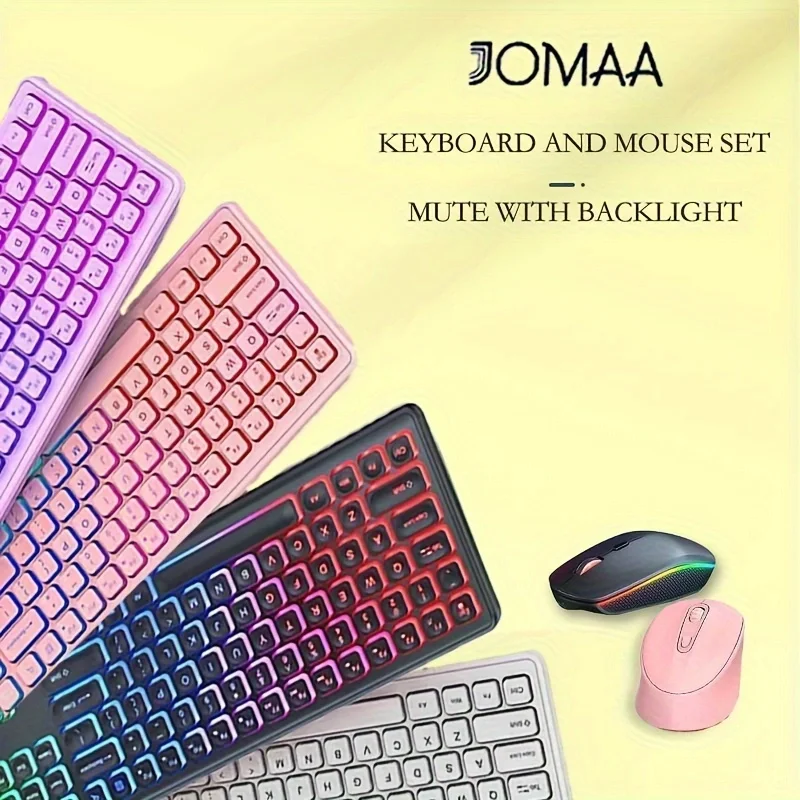 Jomaa 2.4G USB Bezprzewodowa Klawiatura i Mysz Combo Podświetlany Akumulatorowy Zestaw Bezprzewodowej Klawiatury USB Bezprzewodowy Combo do Komputera M.c
